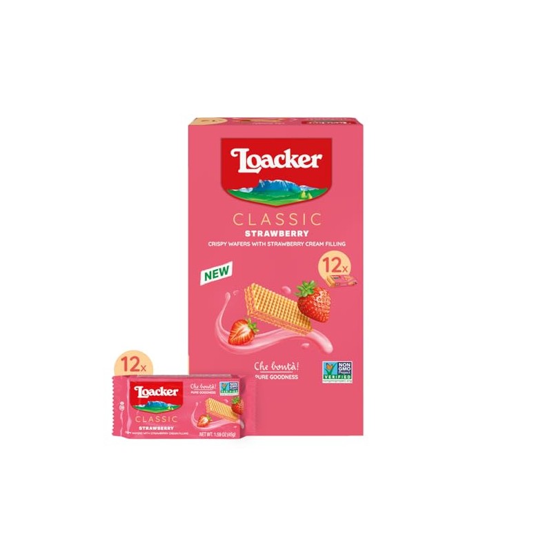 Loacker Classic Strawberry Cream Wafer Cookies, 12-Pack, Non-GMO