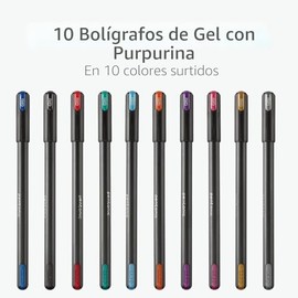 Pentonic Bolígrafos de Gel con Purpurina, 10 unidades, 10 colores surtidos, punta gruesa de 1.0 mm, escritura suave para journaling, toma de notas y p