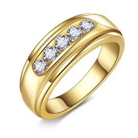 LOIPURI Mens Wedding Ring 14K Gold Plated Silver Cubic Zirconia Ring for Men Engagement Rings Round Cut Promise Rings Jewelry Gifts for Him Size 10