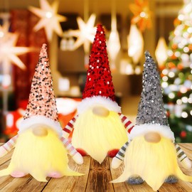 MplehDa Christmas Gnome, Illuminated, Pack of 3 Christmas Decoration Gnome with Light, Christmas Gnome Plush Christmas Decoration, Santa Claus Figure, Faceless Swedish Gnome Christmas Decoration