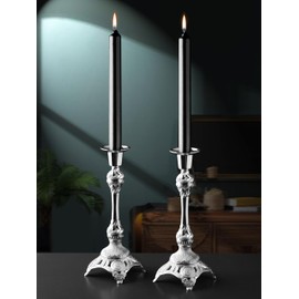 Alisveristime 2-Piece Candle Holder Set - Medium Size Decorative Zamac Candlesticks for Elegant Home Decor (Gold & Silver) (Silver)