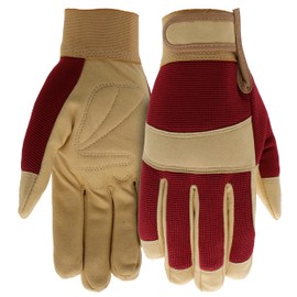 BOSS Women's Utility High Dexterity Synthetic Leather Work Glove, Abrasion Resistant, High Durability, Touchscreen, Burgundy/Tan, Small/Medium, (B52041-WSM)