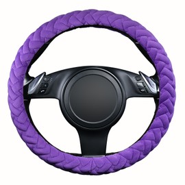 Flying Banner car Steering Wheel Cover Massage Velvet Warm Universal Size 15 inches SUV Truck Anti Slip Odorless Summer Winter (Purple, Velvet Massage)