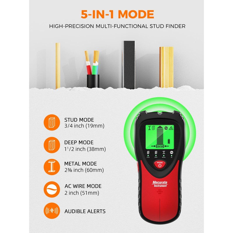 Mecurate 5-in-1 Stud Finder with LCD Display, Wall Scanner for