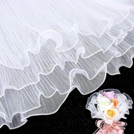 Vokenforu 4 Yards White Floral Mesh Wrapping Paper, 28cm x 122cm, Wrinkled Wavy Net Yarn, for Gift Box & Flower Packaging