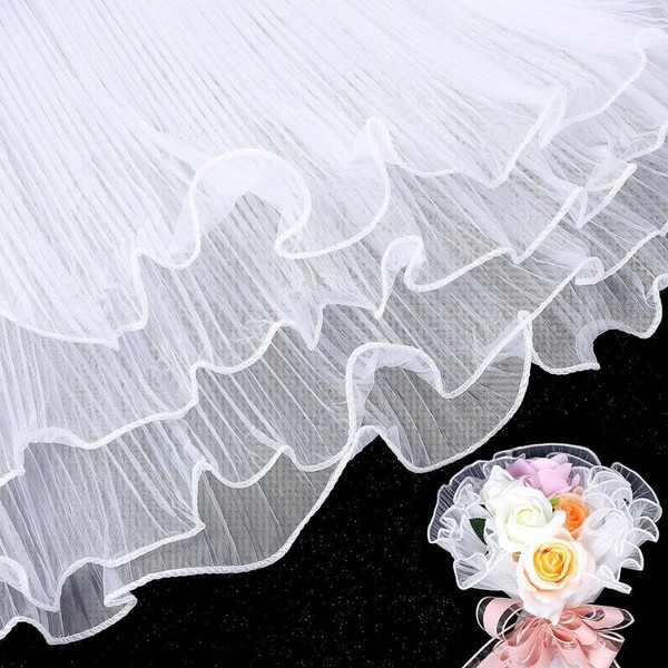Vokenforu 4 Yards White Floral Mesh Wrapping Paper, 28cm x