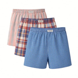 Men's Weaved Boxer Shorts, Pack of 3, Skin-friendly，Classic Patterns - Multicolor Gingham, Blue Check, Red Plaid （L-4XL） (US, Alpha, 4X-Large, Regular, Regular, 3-pack1)