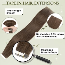 Benehair Invisible Tape in Hair Extensions #2A Brown Real Human Hair Weft Remy Hair Extensions 16 Inches (30 g)