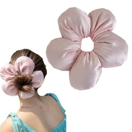 HAPVITAL Chou Chou Chiffon Chou Stylish Simple Hair Ornament Elegant Adult Hair Rope Large Plain Hair Elastic Adult Satin Extra Large Hair Accessory (Powderish)