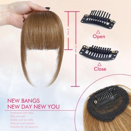 ELEFOCUS Clip in Bangs Real Human Hair 6# 100% Human Hair French Bangs Fake Bangs Hair Clip on bangs for women Fringe with Temples Hairpieces Curved Bangs for Daily Wear