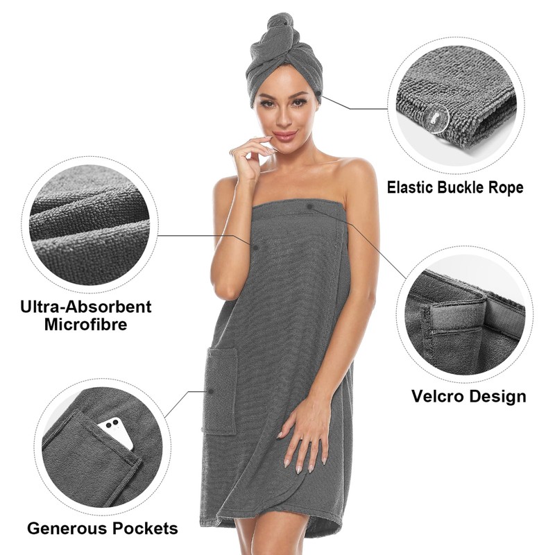 Knuffnee Women Wrap Towel Shower Spa Wraps Terry Cloth Bathrobe
