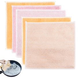 5 Pcs Non-Scratch Wire Dishcloth Multipurpose Wire Dishwashing Rag for Wet and Dry, Double Layers Reusable Wire Cleaning Cloths with Microfiber Cleaning Cloth, Suitable for Kitchen, Tableware, Stove