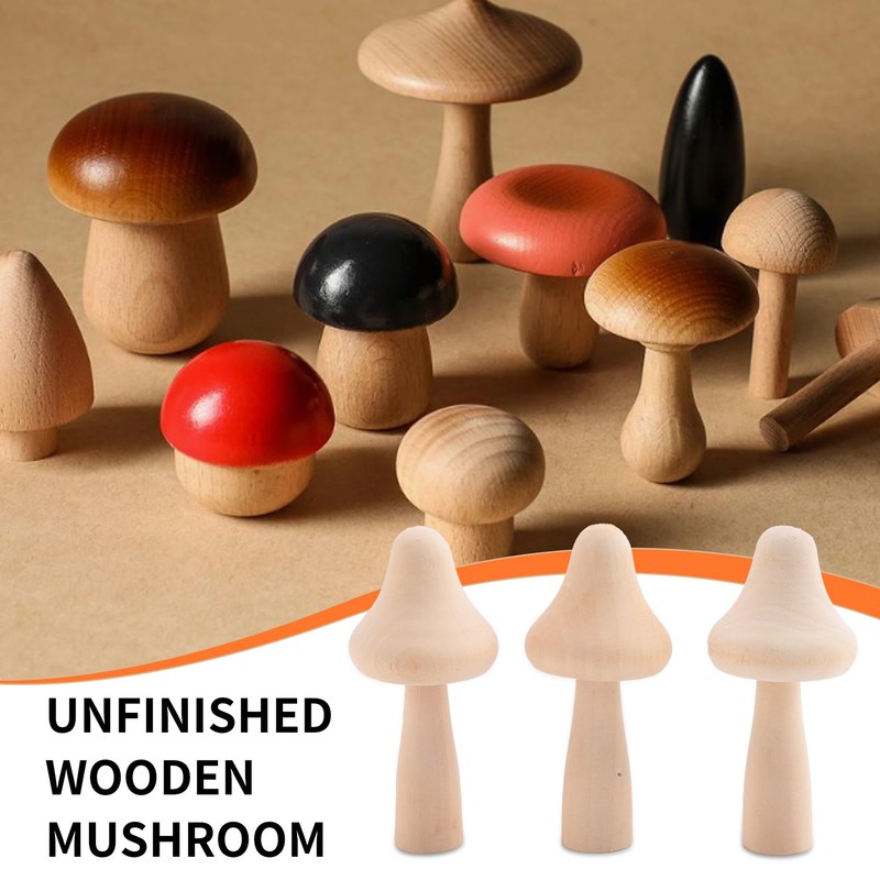 Yocdunm 10 Pieces Big Sizes Unfinished Wooden Mushroom Unpainted Wooden