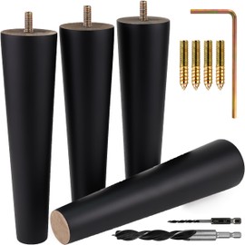 Airy Abode Premium Black Wood Furniture Legs (Full Install Kit) - Pick Your Size and Color