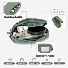 WANNES Wristlet wallets for women Nylon Quilted Wallet with 4 Zippers,Travel Credit Card,Holder Cell Phone Organizer,coin purse(Green)