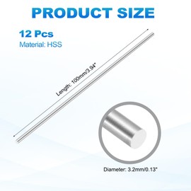 MECCANIXITY 12 Pcs Round Steel Rod 3.2mm Diameter HSS Lathe Bar Stock Tool 100mm Long for Shaft Gear Drill Lathes Boring Machine Turning Miniature Axle Cylindrical Pin DIY Craft Tool