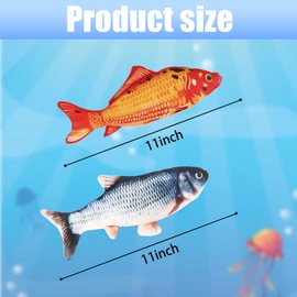 Telidif Floppy Fish Cat Toy, 2 Piece Realistic Plush Interactive Moving Fish Toy, 11" Catnip Cat Toy for Biting, Chewing, Kicking, Washable, Perfect for Indoor Cats and Pets (Grass Carp + Red Carp)