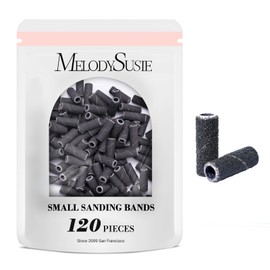 MelodySusie 120 Pcs Nail Drill Bits Small Sanding Bands for 3.1mm Mandrel Bit, 180 Fine Grit Nail File for Acrylic Nails Gel Manicures and Pedicure, Black (Only Sanding Bands)