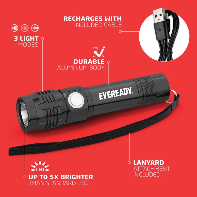 Eveready LED Tactical Flashlight, Bright Rechargeable Flashlights for Emergencies and