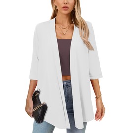 Ylhystrical Lightweight Cardigan for Women White XX-Large Drape Shrugs 3/4 Sleeve Open Front Lightweight Casual Soft Jacket Drape Cover Ups Spring Summer Shawl Kimono Wraps