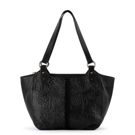 The Sak Womens Bolinas Leather Satchel, Black Leaf Embossed, One Size US