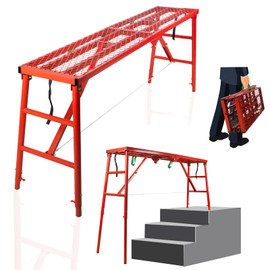 NETRCRHOM Folding Scaffolding Platform, 71(L) x15.7(W) x51(H)''770 Lbs, Adjustable Steel Industrial Step Ladders, Portable Heavy Duty Work Platform for Construction Sites and Renovations