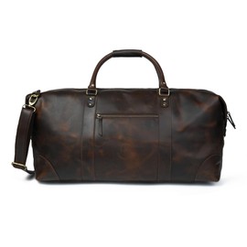 ELIZO Large Leather Duffle Bag For Men Women Big REAL FULL GRAIN Travel Overnight Weekender Carry On Luggage Sports Gym Bags (WalnutAntique 24 Inch) Heritage