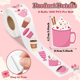 A1diee Valentine’s Day Latte Stickers - Love You A Latte Stickers Decal Pink Thanks A Latte Coffee Sticker Gifts & Treats for Envelopes Water Bottle Postcards Scrapbooking Party Decor, 1000Pcs 2 Rolls