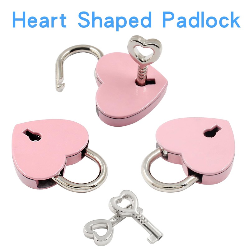 Piutouyar 3 Pcs Heart Shaped Locks - Pink Metal Heart