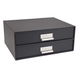 Bigso Birger 2-Drawer Fiberboard Label Frame Document Letter Box, 5.7 x 13 x 9.8 in, Dark Grey