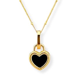 100% Waterproof, Non Tarnish, Black & White Heart Pendant Necklace with Locket, PVD 18K Gold Plated, Hypoallergenic