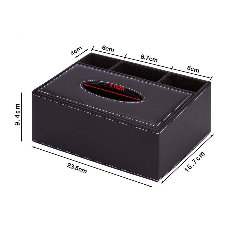 Multifunctional PU Leather Tissue Box Holder Rectangular Desktop Remote Control