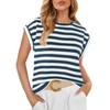 ZESICA Womens Summer Cap Sleeve Crewneck Tops Casual Loose Striped