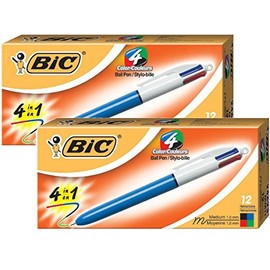 BIC 4-Color Ballpoint Retractable Pen, Assorted Ink, Medium 2DOZEN (MM11)