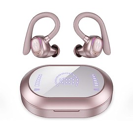 ORZ Audífonos inalámbricos, Bluetooth 5.3, Hi-Fi Estéreo Cascos, Pantalla LED, Llamadas Nítidas con Micrófono, cancelación de Ruido, 50H Tiempo de Juego, IP7 Impermeable, Deportivos (Rosa)