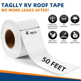 TAGLLY RV Roof Sealant Tape White, 4 Inch x 50 Foot RV Repair Roof Sealer Seal Tape UV-Resistant Waterproof Sealant Tape for RV Repair, Window, Boat Sealing, Truck Stop Camper Roof Leaks (2 Pack)