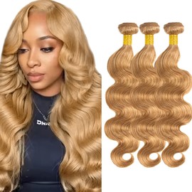 CrmBmod Extensiones De Cabello Humano Rubio Miel Ondulado, 3 Mechones, 3 Mechones, 30 Pulgadas, 30 Pulgadas, 50 Gramos Por Mechón.
