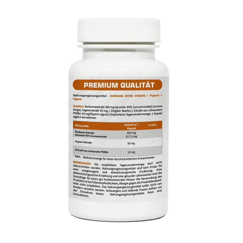 Turmeric Extra Strong + Piperine + Ginger 95% Curcuminoids 60