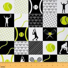 Homemissing Children's Tennis Patchwork Fabric Sports Game Fabric 92 x 150 cm Tennis Gaming Fabric Sold by the Metre for Chairs Yellow White Black Plaid Upholstery Fabric
