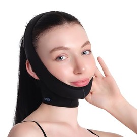 Post Surgical Chin Strap Bandage for Women - Neck and Chin Compression Garment Wrap - Face Slimmer, Jowl Tightening, Chin Lifting (Large (Pack of 1), Black)
