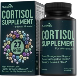 Cortisol Supplements for Women & Men - Bacopa Monnieri, Lemon Balm, Ashwagandha with 5 HTP, GABA, L-Theanine Supplement - Stress & Mood Support for Adults - Happy Pills for Nerve Calm - 60 Capsules