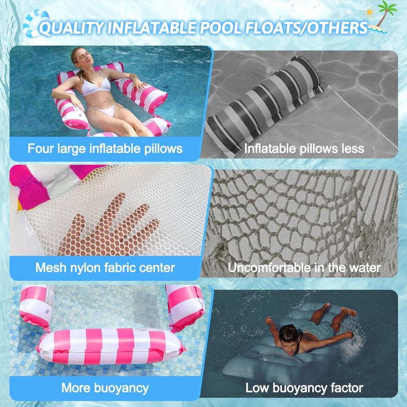 2 Pack Pool Inflatables Floats Hammock for Adults,4-in-1Multi-Purpose Inflatable Pool