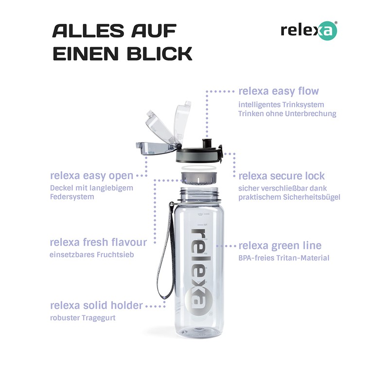 Relexa Drinking Bottle 800 ml - Leak-proof & Stable -