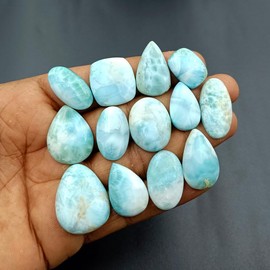 SGM Shop™ 100 Cts (3 to 5 Pcs) Natural Larimar Cabochon Loose Gemstone Flat Back Mix A+ Quality For Jewelry Making, Crafts & DIY, Wedding Gift, Healing Chakra, Wire Wrapping Crystals