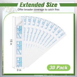 Qualirey 30 Pack XL Window Fly Traps for Indoors, Extra Large Fly Paper Sticky Strips, Waterproof & Non Toxic Clear Sticky Traps for Windows, Bug Catcher for House, Kitchen and Office (15"×3")