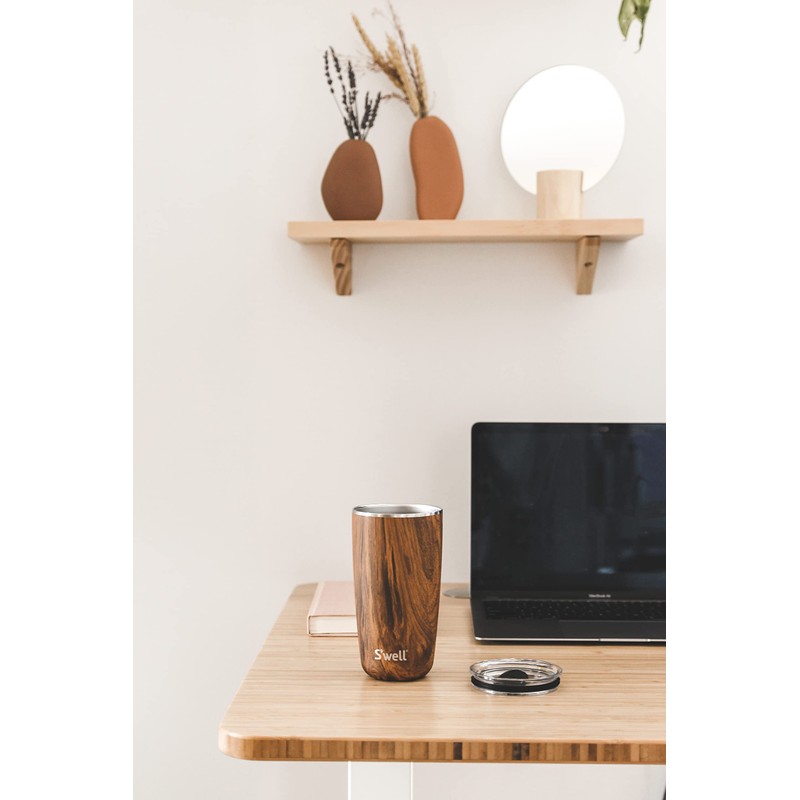 S'well Stainless Steel Tumbler with Slide-Open Lid, 18oz, Teakwood, Triple