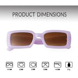 ADEWU Rectangular Sunglasses Women's 90s Retro Square Frame Large Trendy Classic, purple-brown
