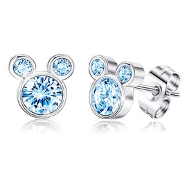 Dazlily Mouse Shape Stud Earrings 925 Sterling Silver Stud Earrings for Women Jewelry (Mouse Blue)