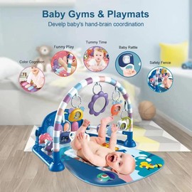 dearlomum Baby Play Mat Baby Gym,Funny Play Piano Tummy Time Baby Activity Mat with 5 Infant Sensory Baby Toys & 2 Baby Book Toys, Boy & Girl Gifts for Newborn 0 to 3 6 9 12 Months(Blue)
