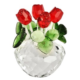XINSHENGIA Red Crystals Rose Ornaments，Gifts for Women Mom Girlfriend Wife Bouquet Figurines Artificial Flowers Quartz Glitter Roses for Glass Flowers